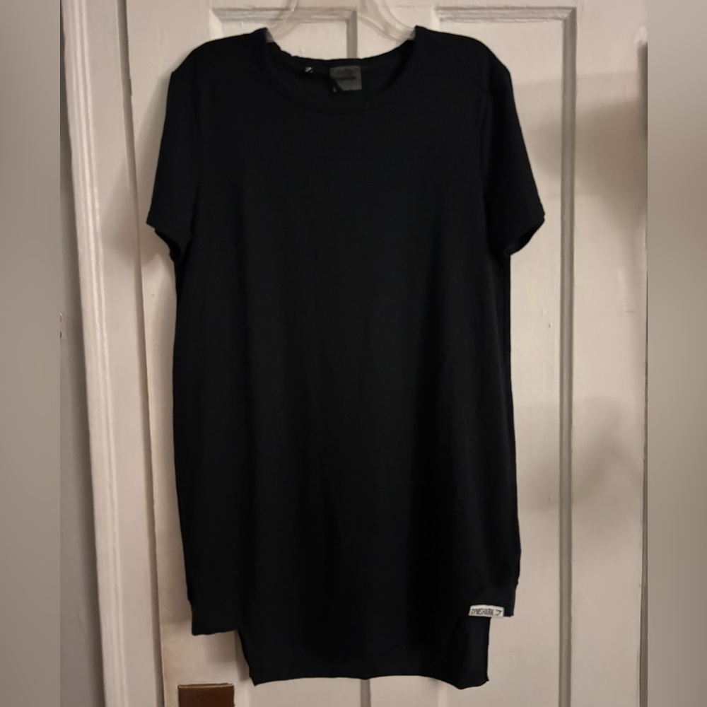 GYMSHARK Longline T-Shirt Drop Womens Small Black Curved Hem Full Coverage - Picture 3 of 7